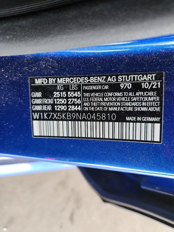 49062176 :رقم المزاد ، W1K7X5KB9NA045810 vin ، 2022 Mercedes-benz Amg Gt مزاد بيع