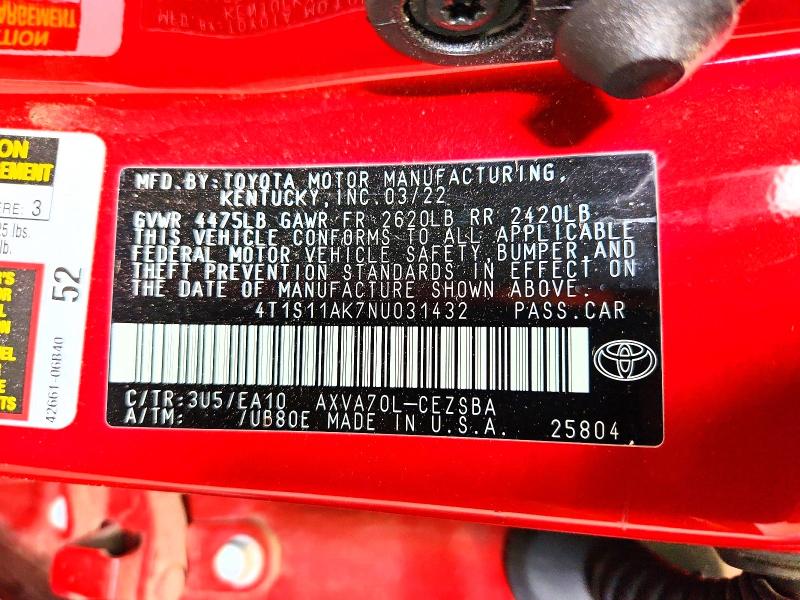 Aukcja sprzedaży 2022 Toyota Camry, vin: 4T1S11AK7NU031432, numer aukcji: 50978206