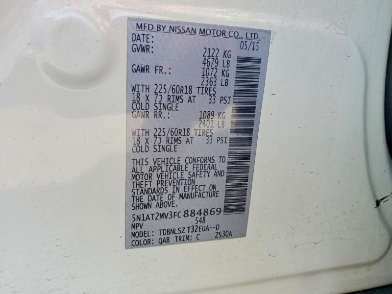 2015 Nissan Rogue მანქანა იყიდება აუქციონზე, vin: 5N1AT2MV3FC884869, აუქციონის ნომერი: 50089636