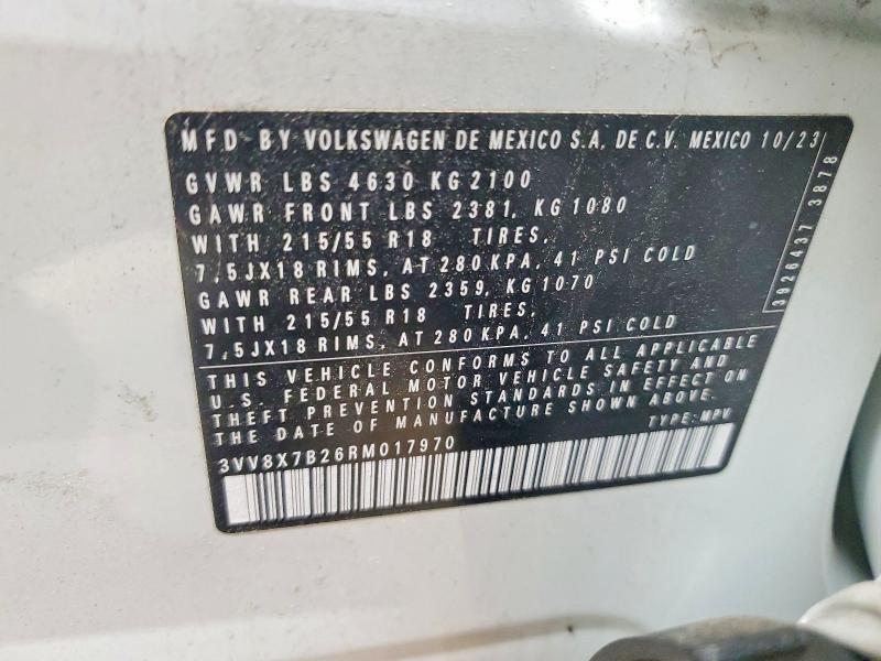 49493426 :رقم المزاد ، 3VV8X7B26RM017970 vin ، 2024 Volkswagen Taos مزاد بيع