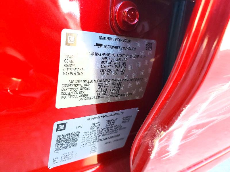 Продаж на аукціоні авто 2021 Chevrolet Silverado, vin: 1GCRWBEK2MZ284339, номер лоту: 49619716