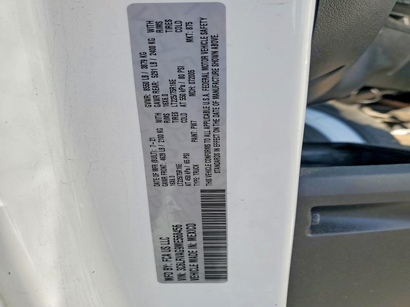 49904626 :رقم المزاد ، 3C6LRVAG9ME568456 vin ، 2021 Ram Promaster 1500 مزاد بيع