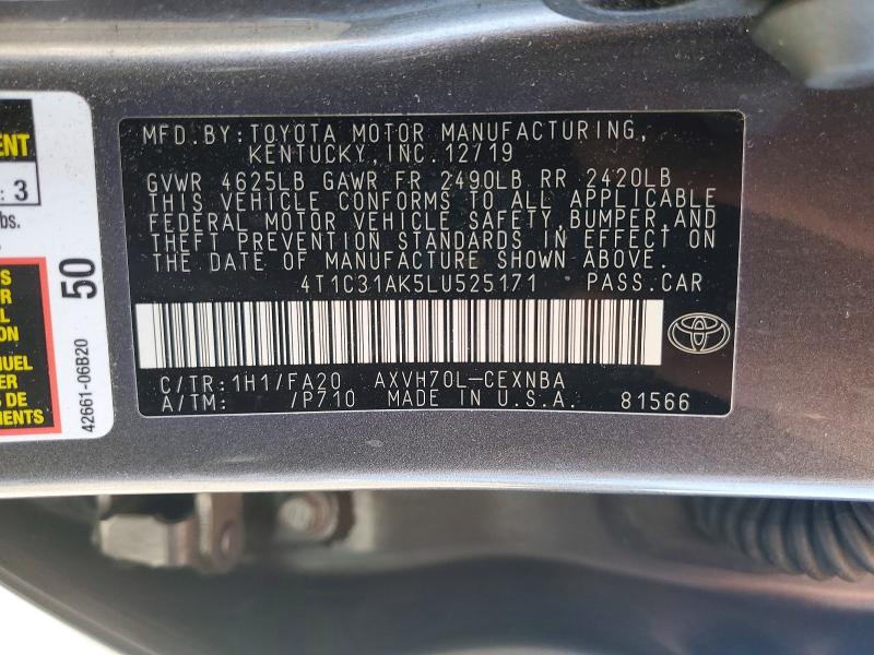 2020 Toyota Camry მანქანა იყიდება აუქციონზე, vin: 4T1C31AK5LU525171, აუქციონის ნომერი: 51693076