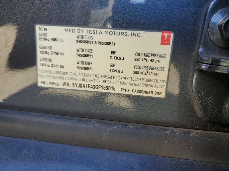 Auction sale of the 2016 Tesla Model S, vin: 5YJSA1E43GF155015, lot number: 48682256