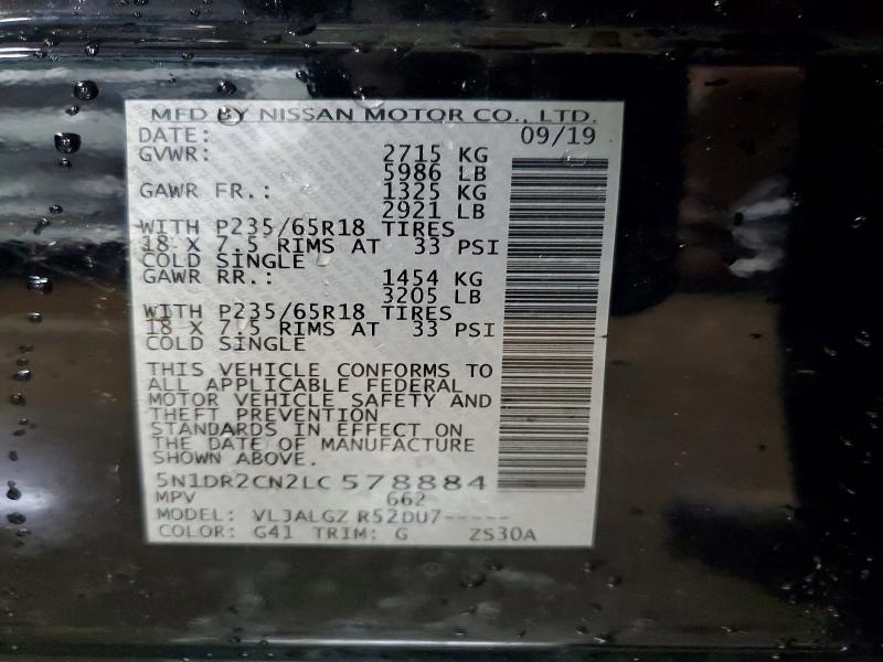 Продажа на аукционе авто 2020 Nissan Pathfinder, vin: 5N1DR2CN2LC578884, номер лота: 50464746