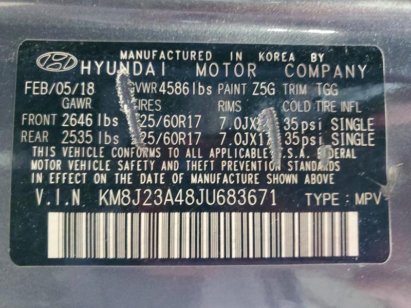 Aukcja sprzedaży 2018 Hyundai Tucson, vin: KM8J23A48JU683671, numer aukcji: 49940886