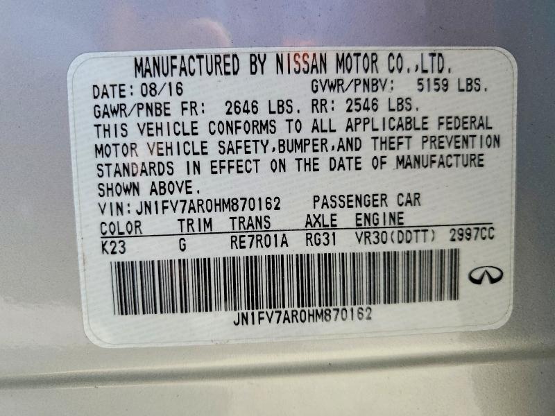 Продаж на аукціоні авто 2017 Infiniti Q50, vin: JN1FV7AR0HM870162, номер лоту: 50245776
