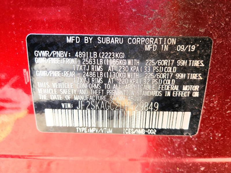 Продажа на аукционе авто 2020 Subaru Forester, vin: JF2SKAGC2LH429849, номер лота: 48270726