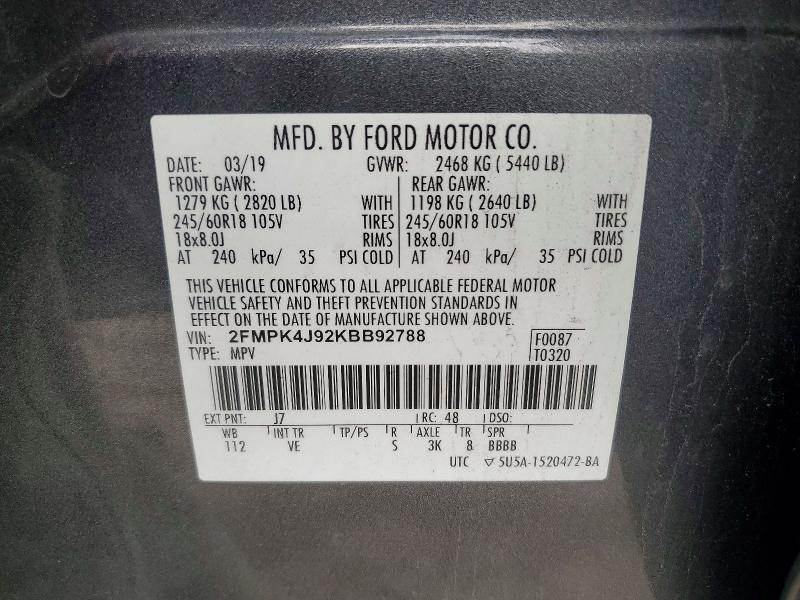 Aukcja sprzedaży 2019 Ford Edge, vin: 2FMPK4J92KBB92788, numer aukcji: 50796396