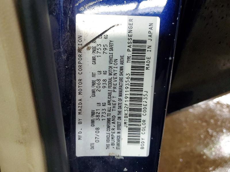 2009 Mazda 3 მანქანა იყიდება აუქციონზე, vin: JM1BK32F191193563, აუქციონის ნომერი: 48190336