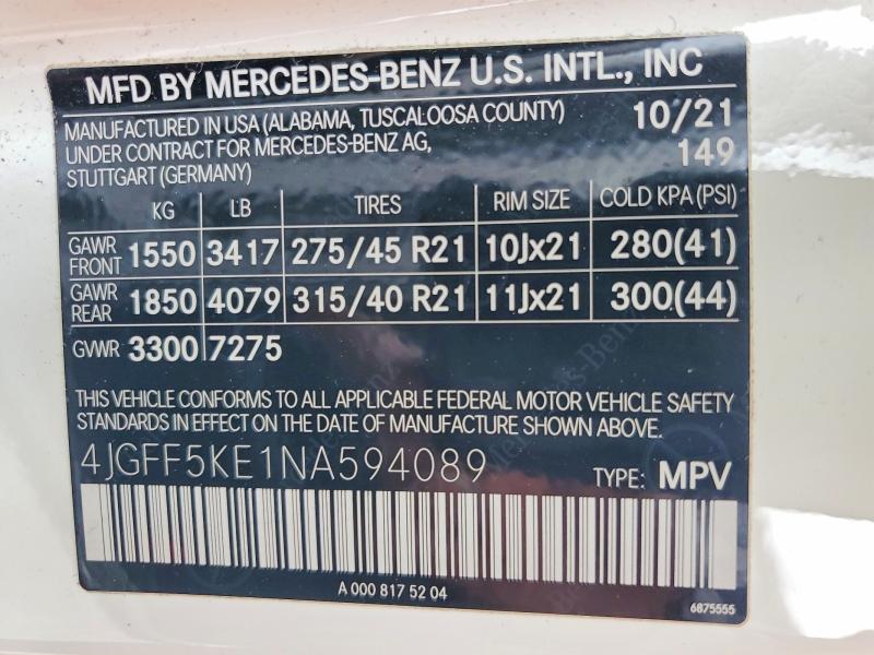 Продажа на аукционе авто 2022 Mercedes-benz Gls, vin: 4JGFF5KE1NA594089, номер лота: 51503446