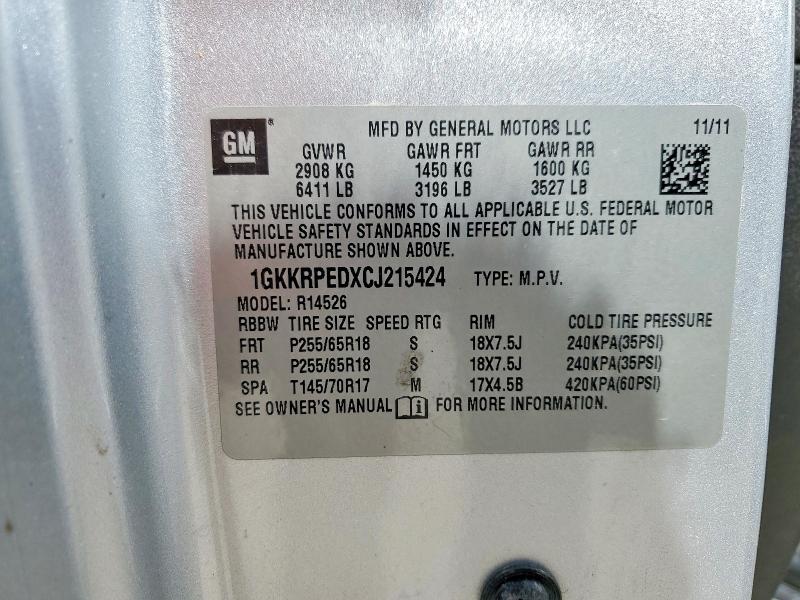 Продаж на аукціоні авто 2012 Gmc Acadia, vin: 1GKKRPEDXCJ215424, номер лоту: 49071336