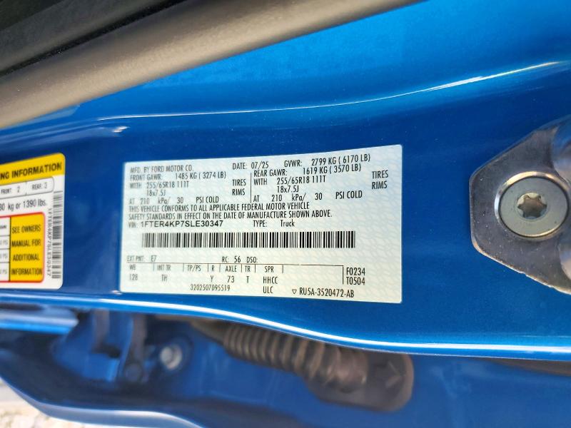 2025 Ford Ranger მანქანა იყიდება აუქციონზე, vin: 1FTER4KP7SLE30347, აუქციონის ნომერი: 51166666