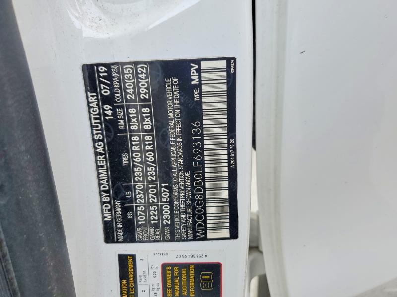 50254106 :رقم المزاد ، WDC0G8DB0LF693136 vin ، 2020 Mercedes-benz Glc مزاد بيع