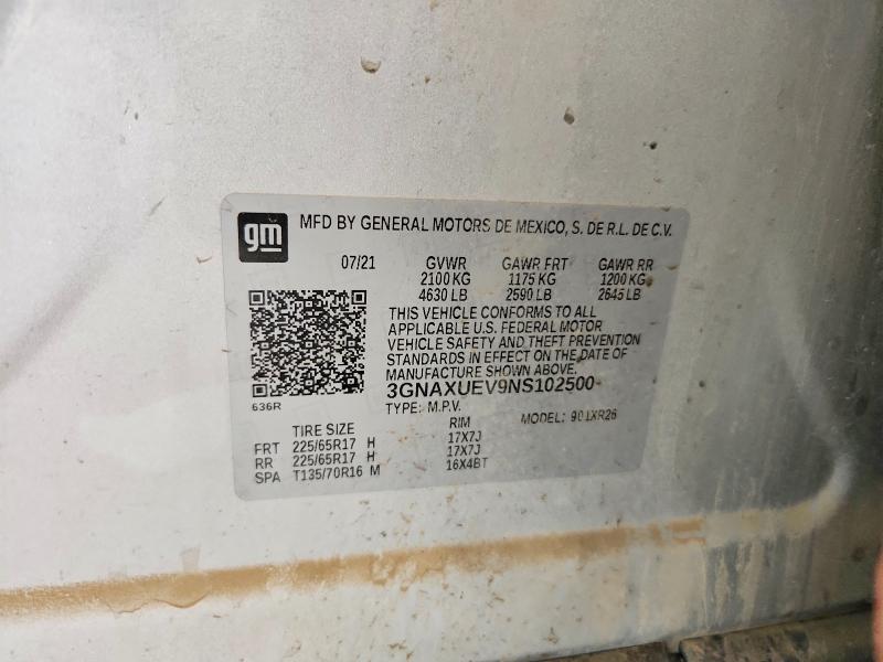 Aukcja sprzedaży 2022 Chevrolet Equinox, vin: 3GNAXUEV9NS102500, numer aukcji: 50611426