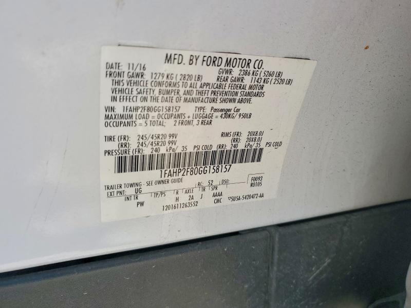 48944106 :رقم المزاد ، 1FAHP2F80GG158157 vin ، 2016 Ford Taurus مزاد بيع