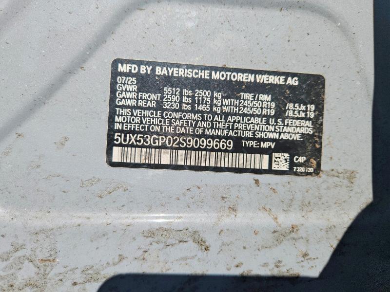 48298336 :رقم المزاد ، 5UX53GP02S9099669 vin ، 2025 Bmw X3 مزاد بيع