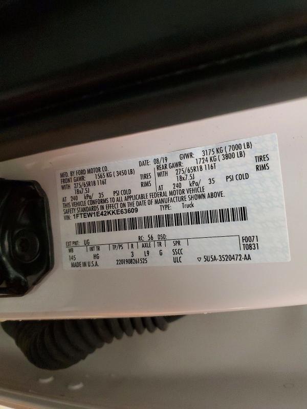 2019 Ford F150 მანქანა იყიდება აუქციონზე, vin: 1FTEW1E42KKE63609, აუქციონის ნომერი: 51008346