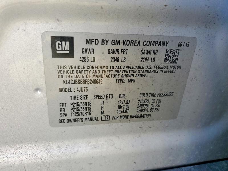 Aukcja sprzedaży 2015 Buick Encore, vin: KL4CJBSB8FB240649, numer aukcji: 51071956
