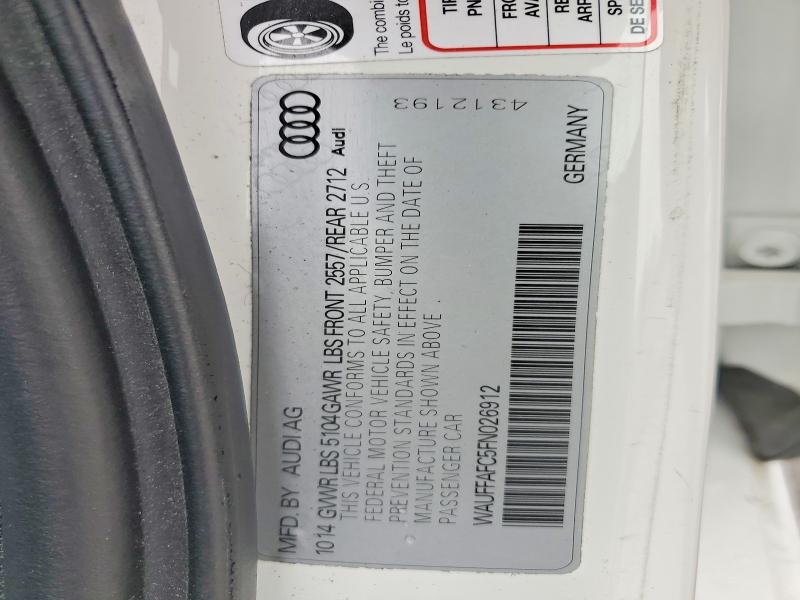2015 Audi A6 მანქანა იყიდება აუქციონზე, vin: WAUFFAFC5FN026912, აუქციონის ნომერი: 49573896