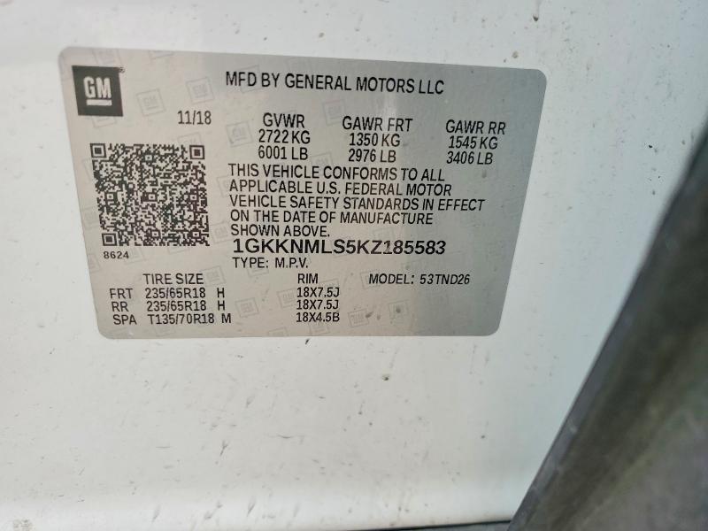 2019 Gmc Acadia მანქანა იყიდება აუქციონზე, vin: 1GKKNMLS5KZ185583, აუქციონის ნომერი: 50362356