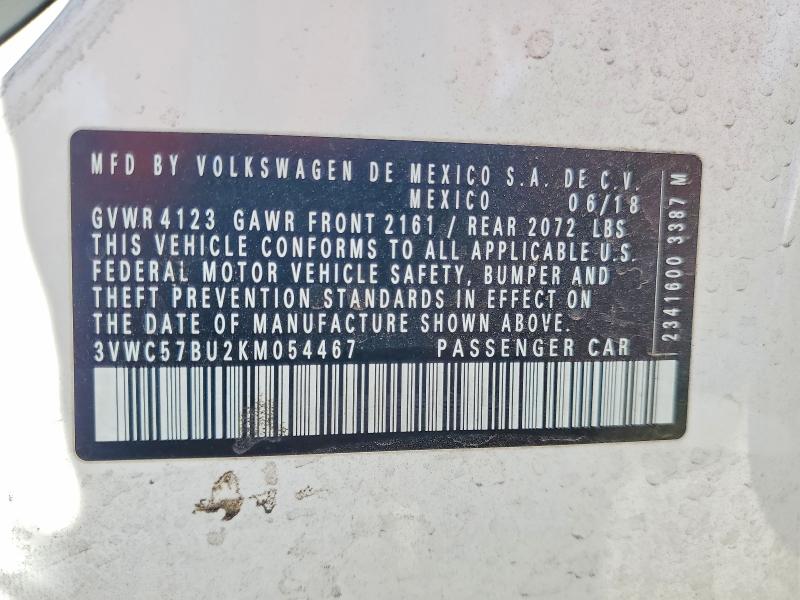 50100266 :رقم المزاد ، 3VWC57BU2KM054467 vin ، 2019 Volkswagen Jetta مزاد بيع