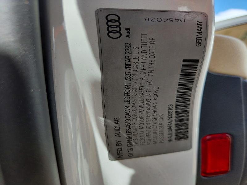 2018 Audi A4 მანქანა იყიდება აუქციონზე, vin: WAULMAF44JN009769, აუქციონის ნომერი: 51115496
