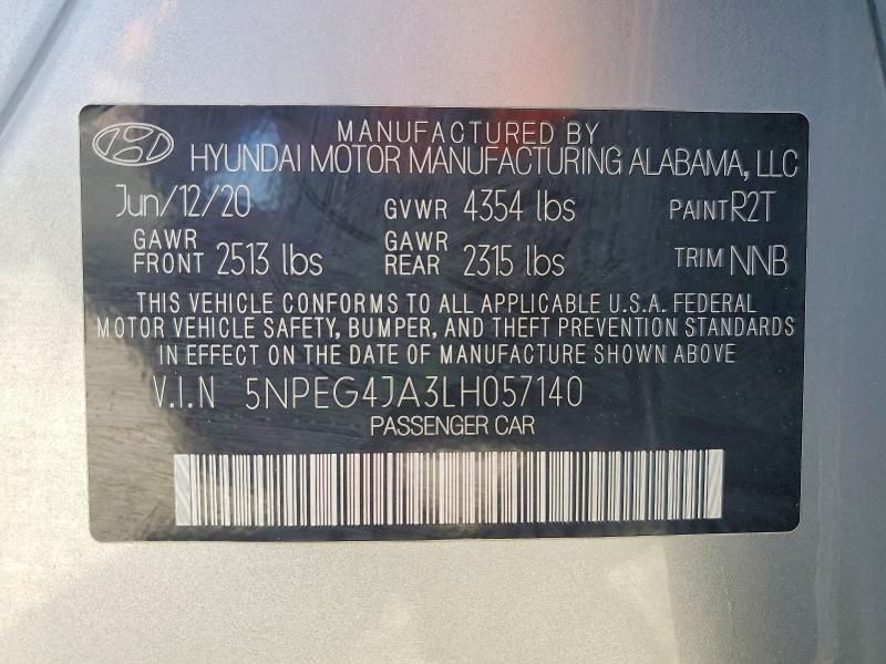 Продаж на аукціоні авто 2020 Hyundai Sonata, vin: 5NPEG4JA3LH057140, номер лоту: 49956496