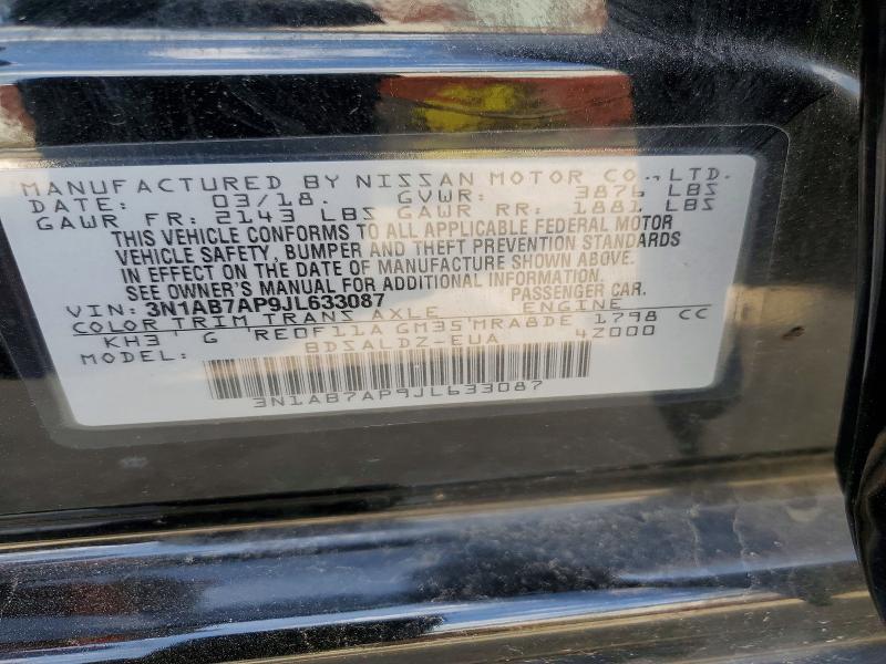 2018 Nissan Sentra მანქანა იყიდება აუქციონზე, vin: 3N1AB7AP9JL633087, აუქციონის ნომერი: 49593616