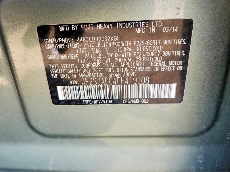 Продажа на аукционе авто 2015 Subaru Forester, vin: JF2SJADC4FH419108, номер лота: 50136196