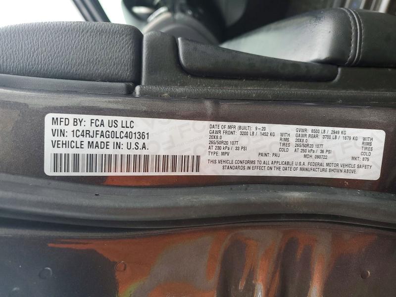 Aukcja sprzedaży 2020 Jeep Grand Cherokee, vin: 1C4RJFAG0LC401361, numer aukcji: 47924896