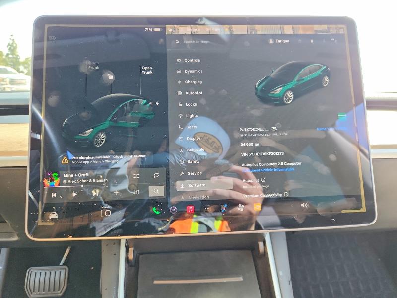 2019 Tesla Model 3 მანქანა იყიდება აუქციონზე, vin: 5YJ3E1EA1KF301273, აუქციონის ნომერი: 50359216