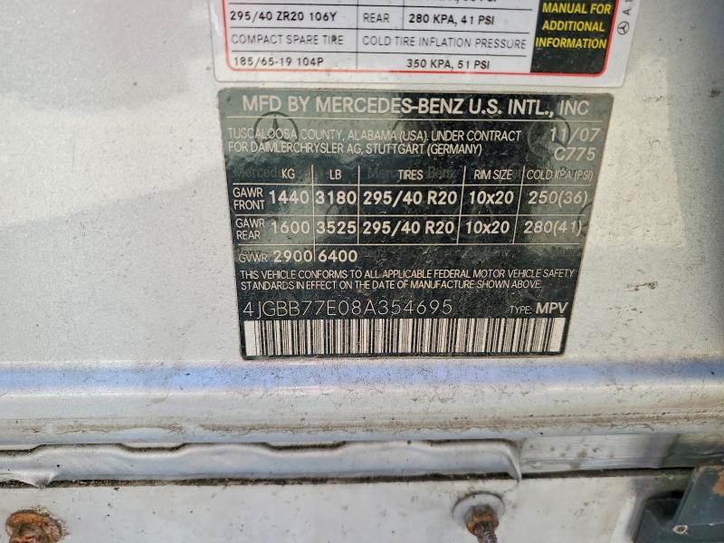 50771006 :رقم المزاد ، 4JGBB77E08A354695 vin ، 2008 Mercedes-benz Ml مزاد بيع