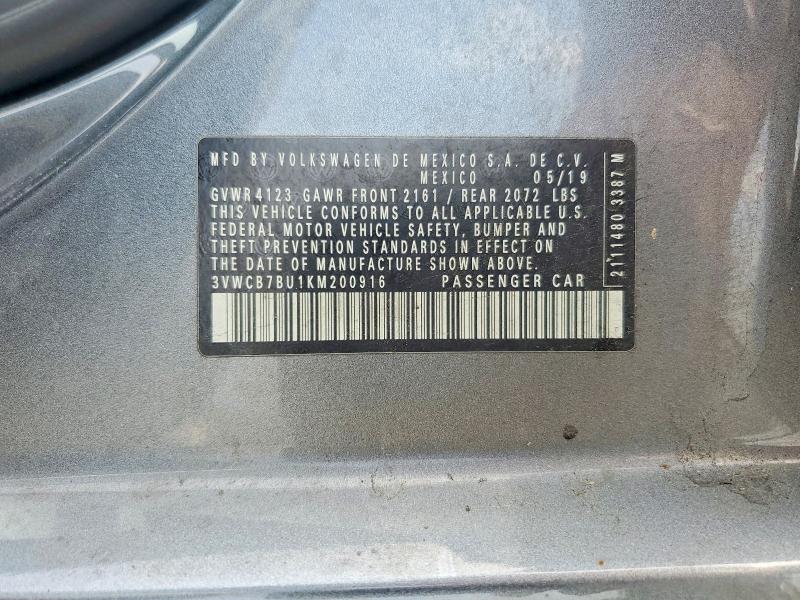 2019 Volkswagen Jetta მანქანა იყიდება აუქციონზე, vin: 3VWCB7BU1KM200916, აუქციონის ნომერი: 51306086