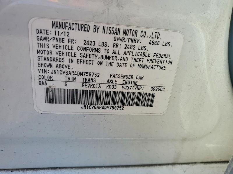 2013 Infiniti G37 Sedan მანქანა იყიდება აუქციონზე, vin: JN1CV6AR4DM759752, აუქციონის ნომერი: 50577586