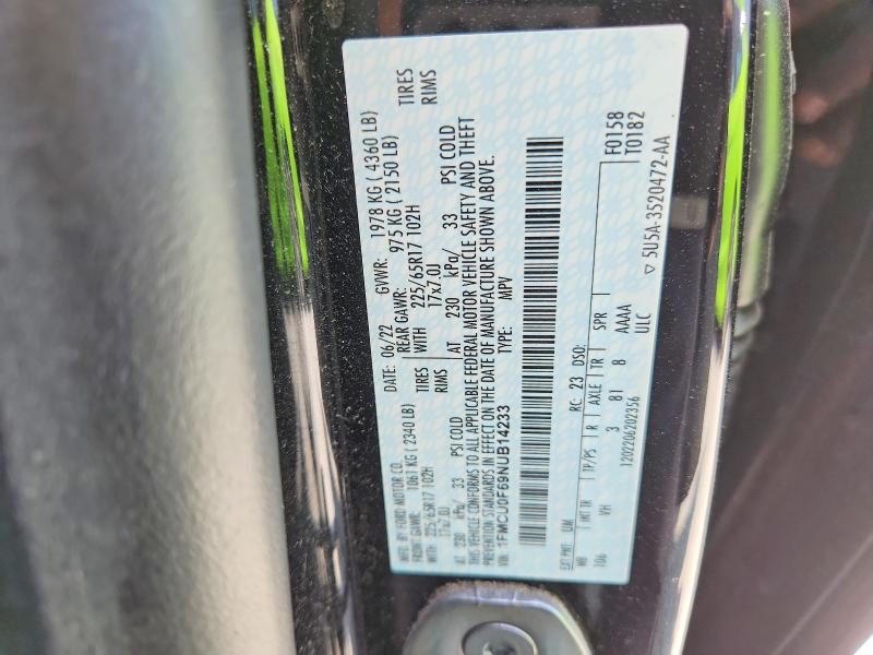 Продажа на аукционе авто 2022 Ford Escape, vin: 1FMCU0F69NUB14233, номер лота: 50489426