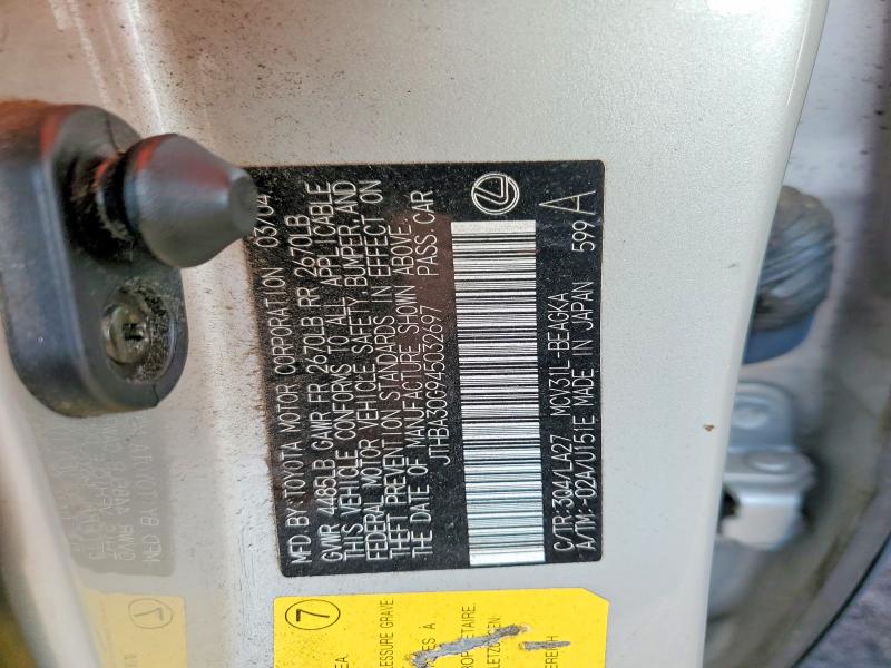 2004 Lexus Es მანქანა იყიდება აუქციონზე, vin: JTHBA30G945032697, აუქციონის ნომერი: 49759836