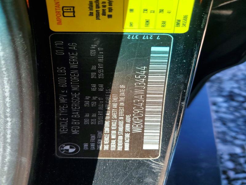 48900156 :رقم المزاد ، WBXPC9C43AWJ34544 vin ، 2010 Bmw X3 مزاد بيع
