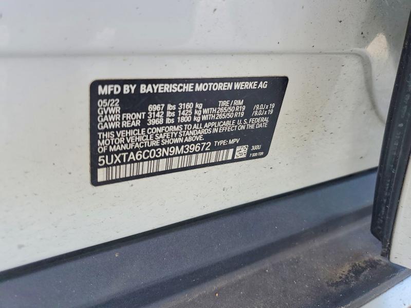 Aukcja sprzedaży 2022 Bmw X5, vin: 5UXTA6C03N9M39672, numer aukcji: 49928056