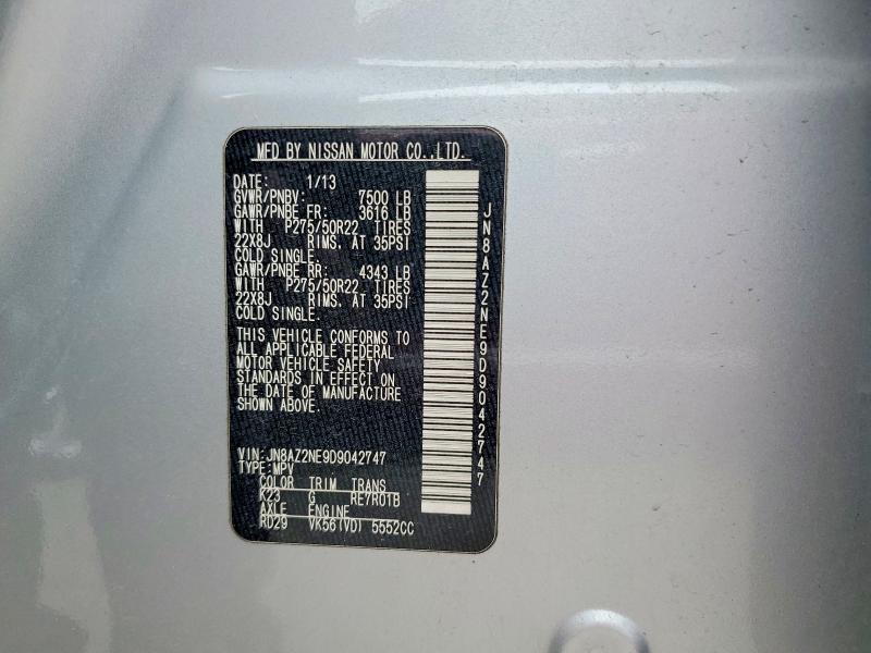Aukcja sprzedaży 2013 Infiniti Qx56, vin: JN8AZ2NE9D9042747, numer aukcji: 49007046