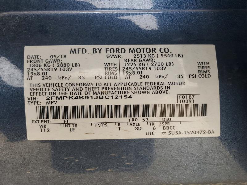 Продажа на аукционе авто 2018 Ford Edge, vin: 2FMPK4K91JBC12154, номер лота: 47828886