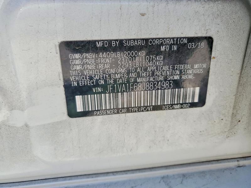 Aukcja sprzedaży 2018 Subaru Wrx, vin: JF1VA1F68J8834983, numer aukcji: 49728126