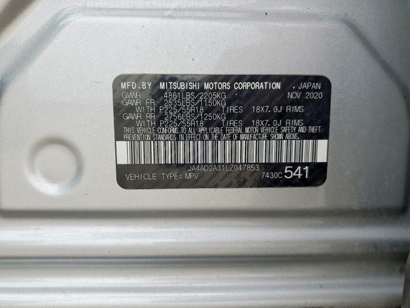 49938886 :رقم المزاد ، JA4AD2A31LZ047853 vin ، 2020 Mitsubishi Outlander مزاد بيع
