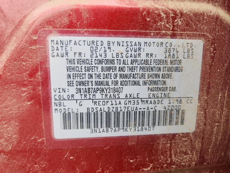 2019 Nissan Sentra მანქანა იყიდება აუქციონზე, vin: 3N1AB7AP9KY318407, აუქციონის ნომერი: 51387836