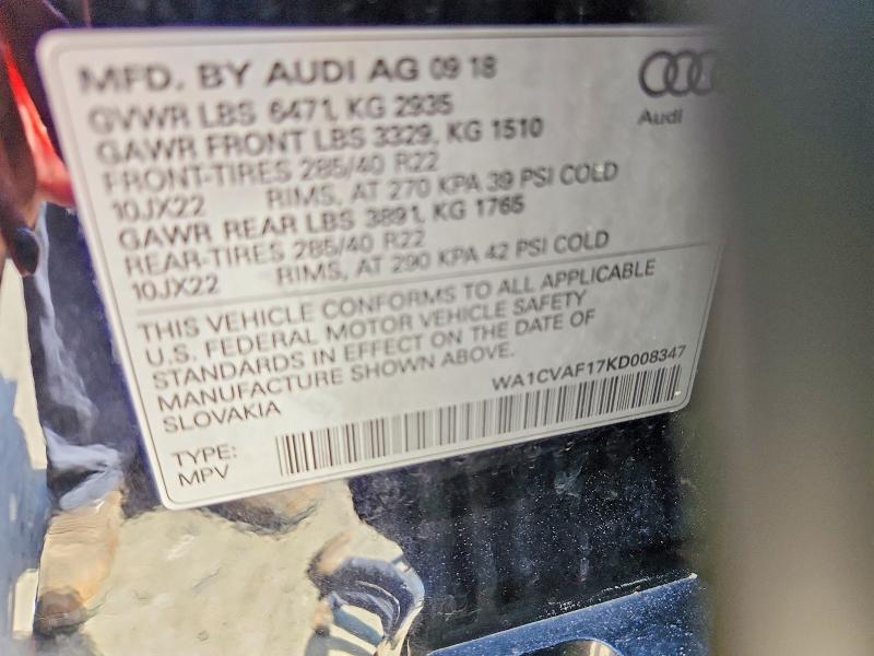 Продажа на аукционе авто 2019 Audi Q8, vin: WA1CVAF17KD008347, номер лота: 48594296