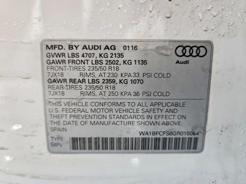 50513426 :رقم المزاد ، WA1BFCFS6GR015054 vin ، 2016 Audi Q3 مزاد بيع