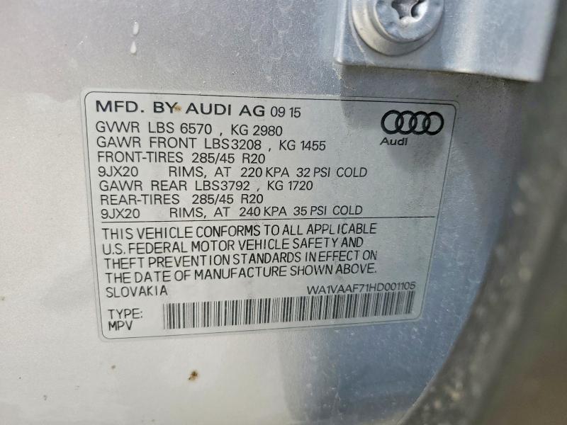 49759086 :رقم المزاد ، WA1VAAF71HD001105 vin ، 2017 Audi Q7 مزاد بيع