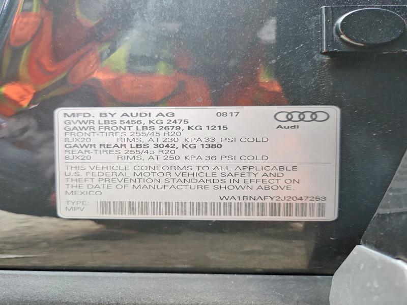 47974886 :رقم المزاد ، WA1BNAFY2J2047253 vin ، 2018 Audi Q5 مزاد بيع