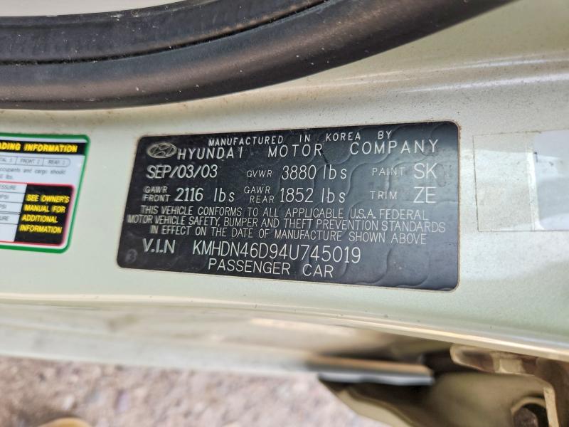 2004 Hyundai Elantra მანქანა იყიდება აუქციონზე, vin: KMHDN46D94U745019, აუქციონის ნომერი: 48511836