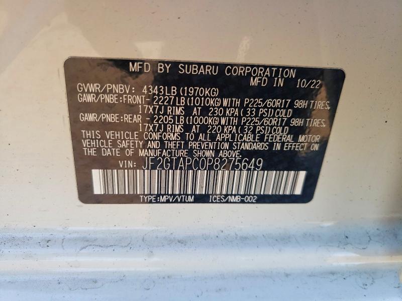 Продаж на аукціоні авто 2023 Subaru Crosstrek, vin: JF2GTAPC0P8275649, номер лоту: 50798116